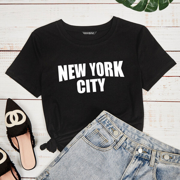 

Letter Graphic Round Neck Tee, Black