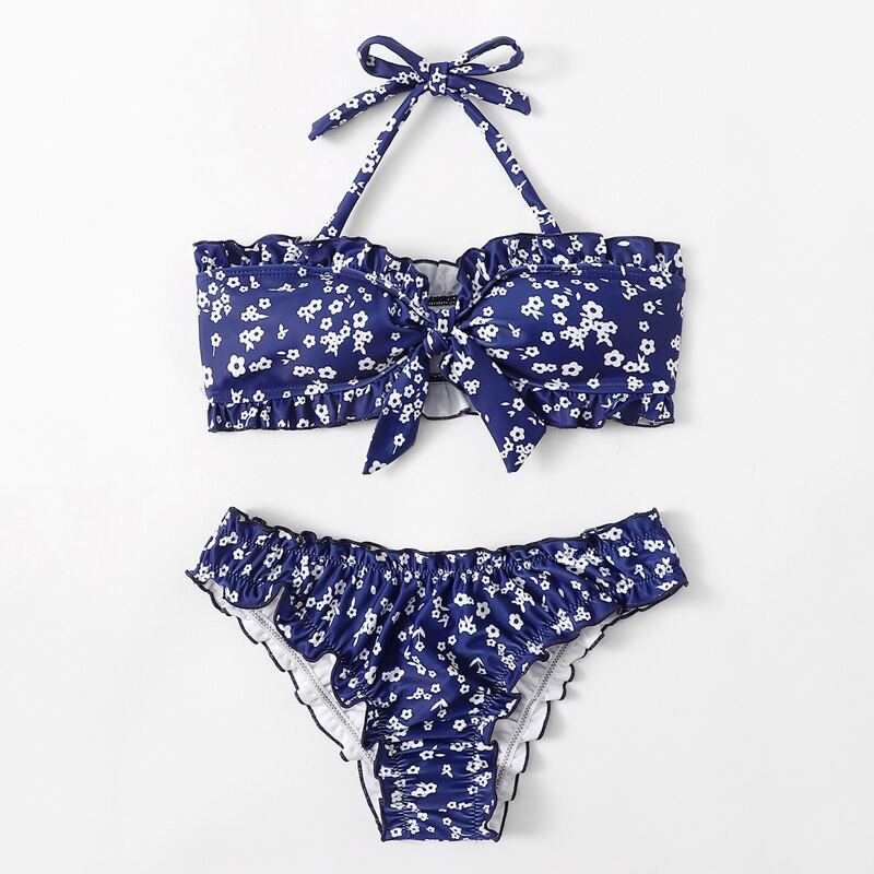 

Ditsy Floral Frill Bikini Swimsuit, Navy blue
