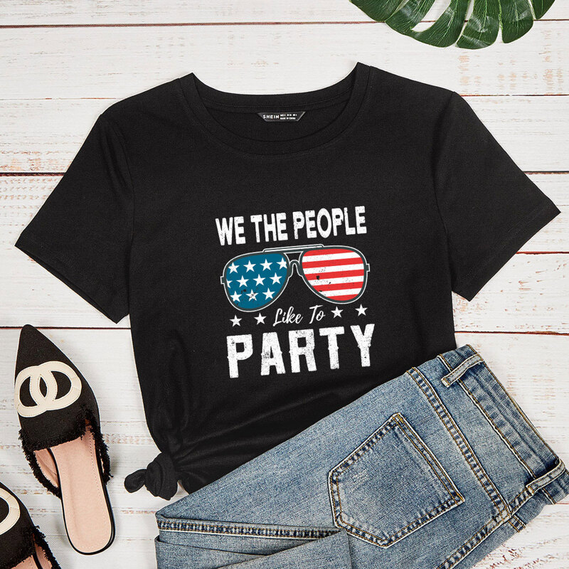 

Letter & Glasses & Star Print Tee, Black