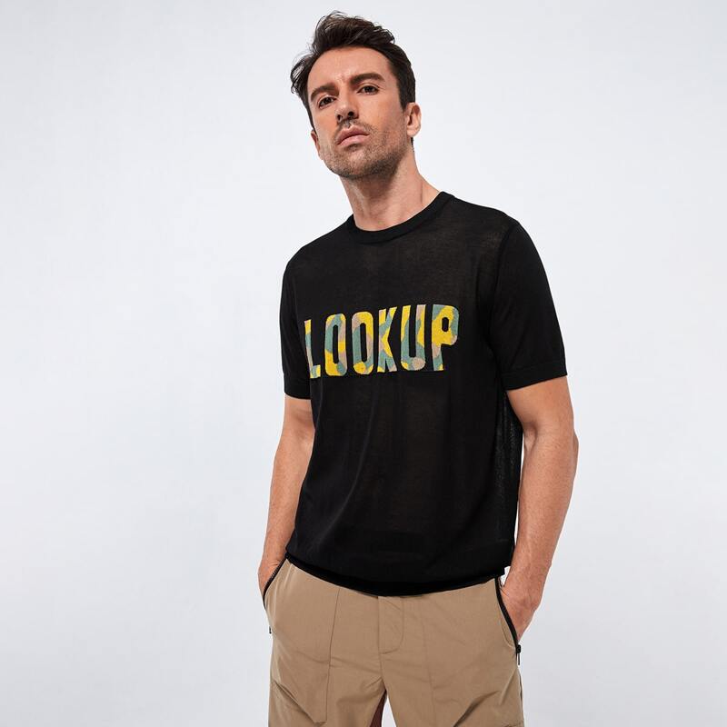 

Guys Letter Pattern Sweater, Black