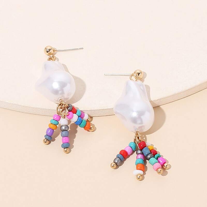 

Faux Pearl Beaded Tassel Drop Earrings, Multicolor