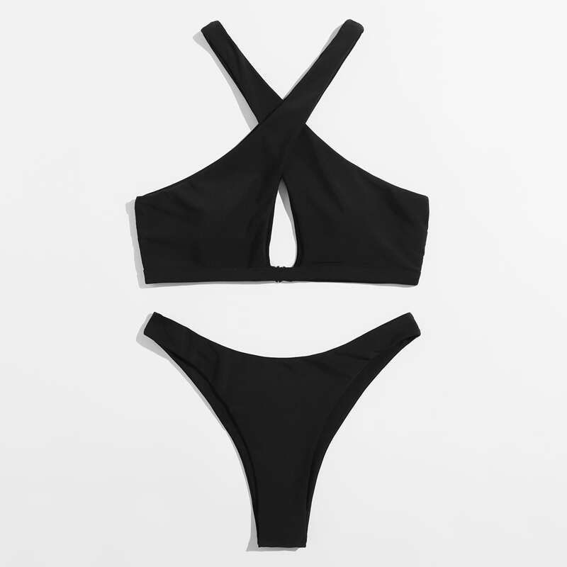 

Cut Out High Cut Bikini Swimsuit, Black