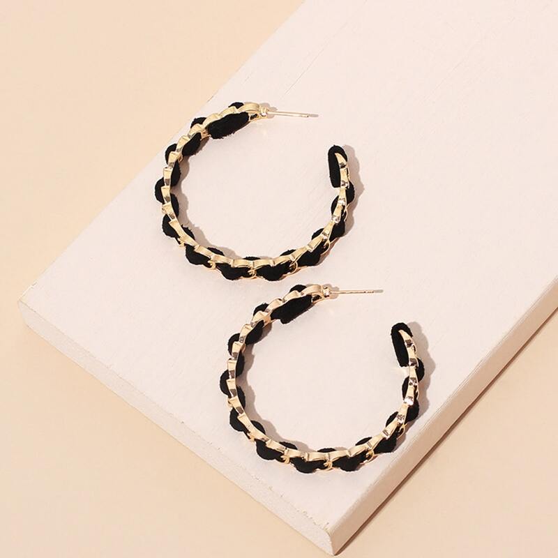 

Chain Design Cuff Hoop Earrings, Black
