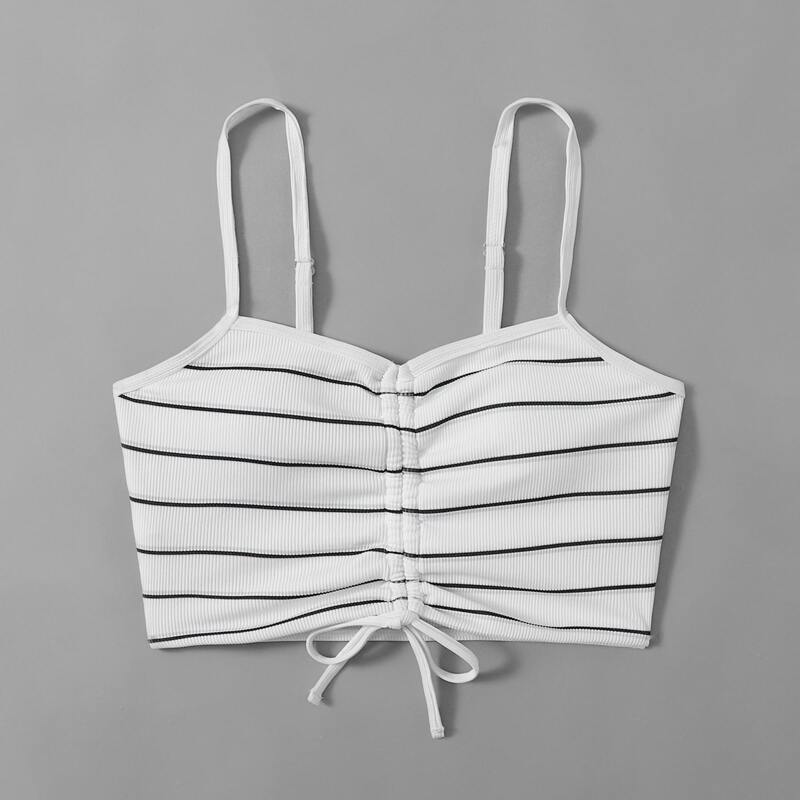 

Striped Ruched Bikini Top, Black and white