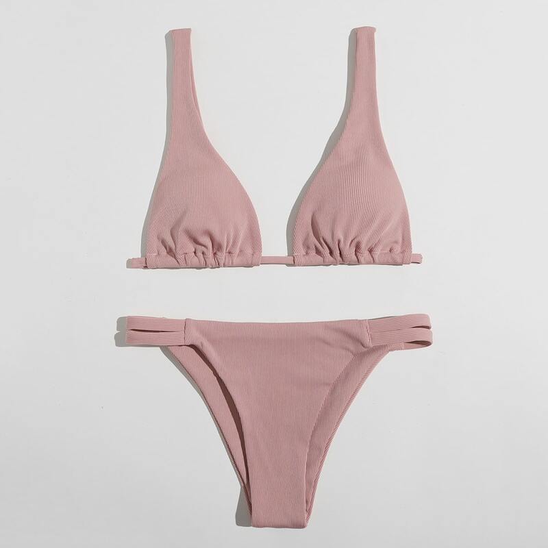 

Solid Triangle Bikini Swimsuit, Dusty pink