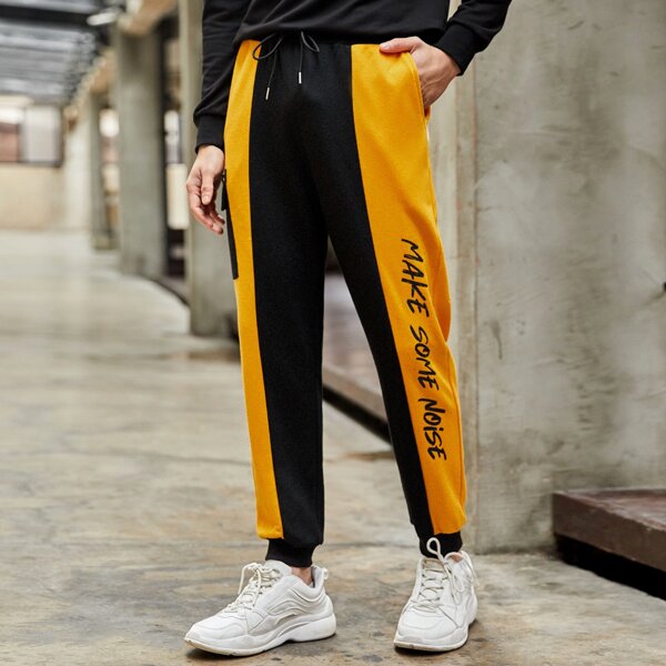 

Men Slogan Graphic Colorblock Joggers, Multicolor
