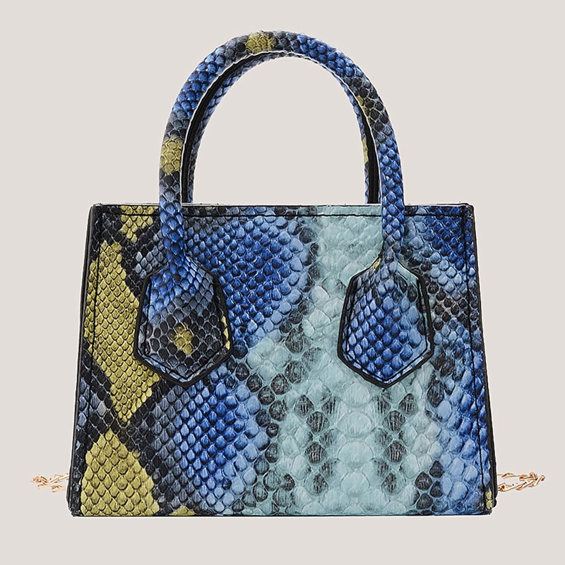 

Snakeskin Chain Decor Satchel Bag, Multicolor