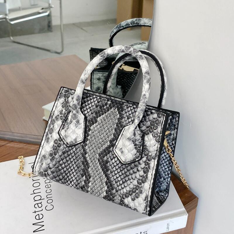 

Snakeskin Chain Decor Satchel Bag, Multicolor