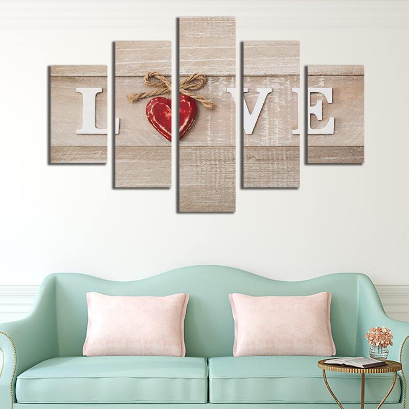 

5pcs Heart Print Wall Painting, Multicolor