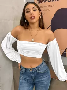 SHEIN Unity Off Shoulder Ruched Crop Top