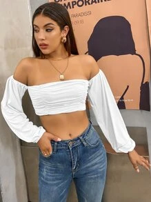 SHEIN Unity Off Shoulder Ruched Crop Top