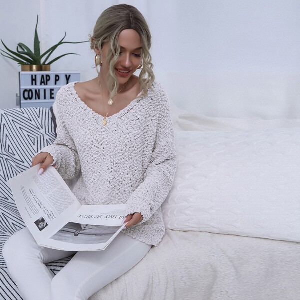 

Popcorn Knit Sweater, White