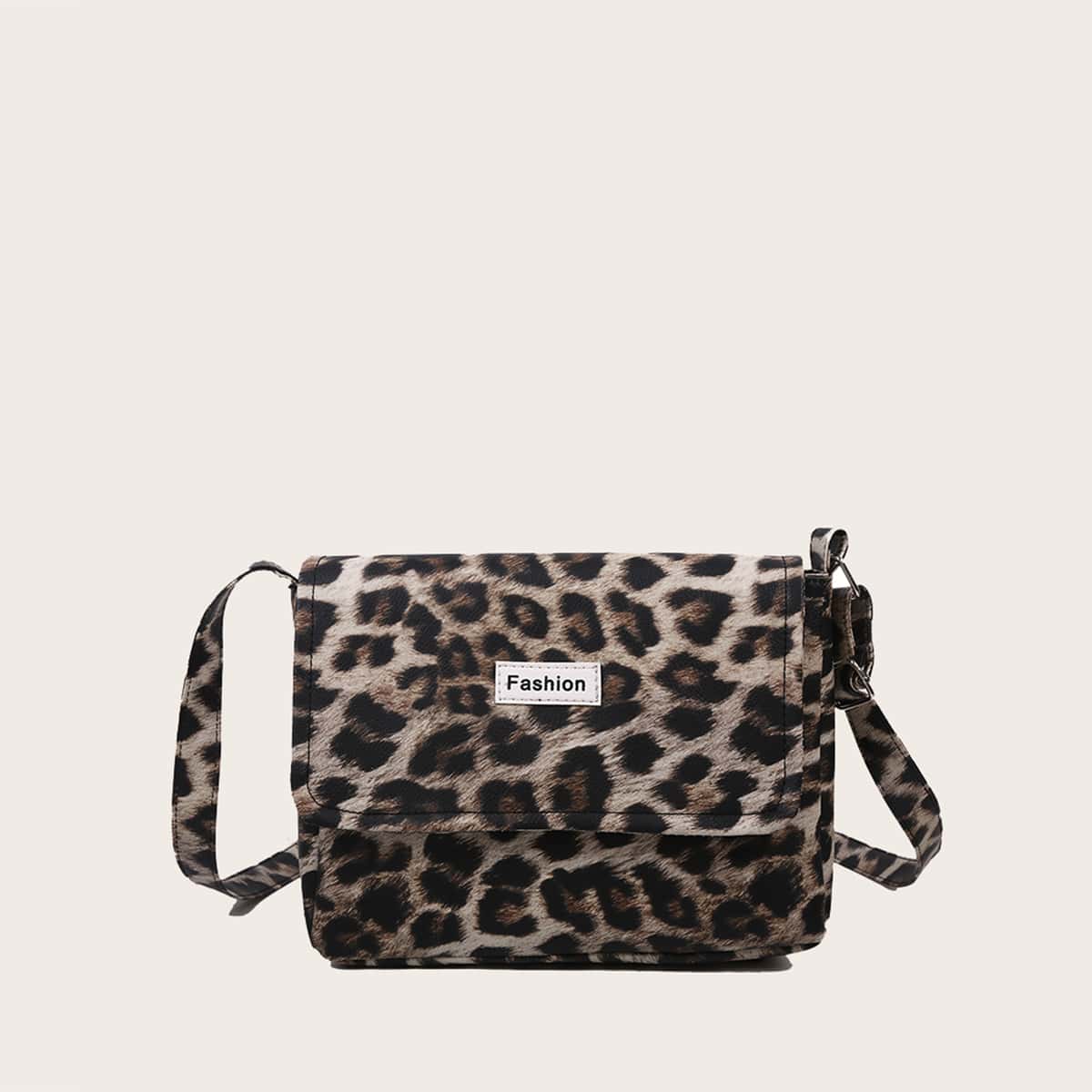 

Leopard Flap Crossbody Bag, Brown