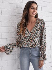 SHEIN Blouses Volants Casual Floral - Multicolore - Voir 1