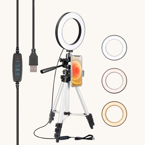 

Selfie Ring Light With Tripod Stand & Phone Holder, Silver
