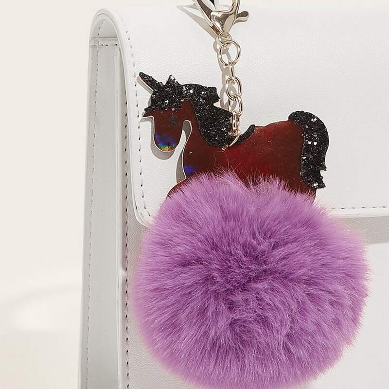 

Unicorn Decor Pom Pom Charm Keychain, Multicolor