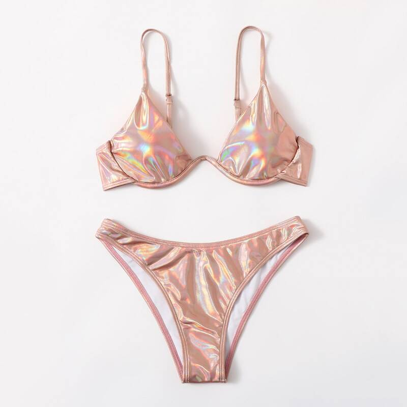 

Holographic Push Up Bikini Swimsuit, Baby pink