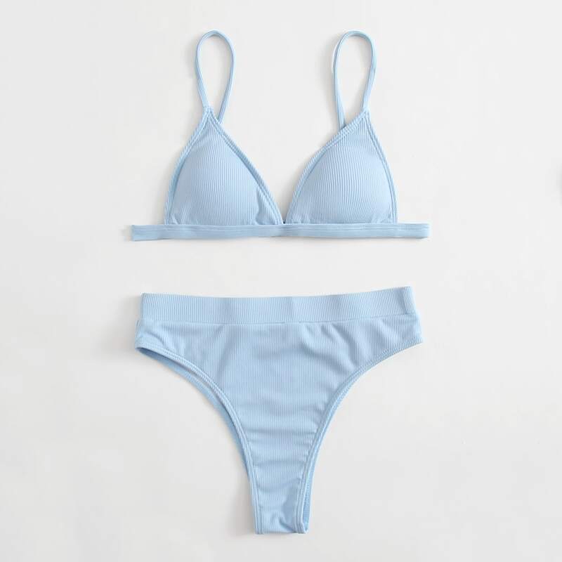 

Solid Triangle Bikini Swimsuit, Baby blue