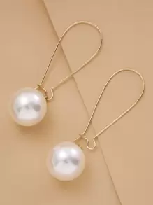 Faux Pearl Decor Earrings - Yellow Gold - View 2