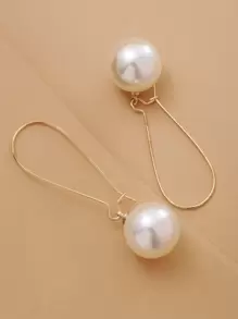Faux Pearl Decor Earrings - Yellow Gold - View 3