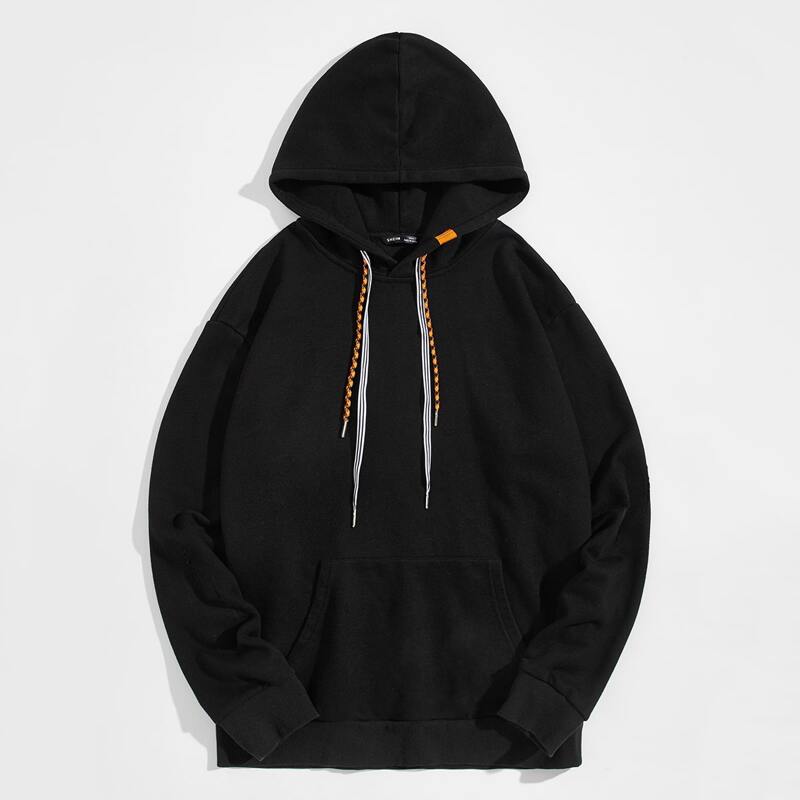 

Guys Contrast Double Strap Drawstring Hoodie, Black
