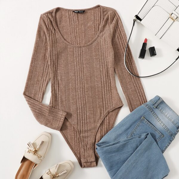 

Solid Rib-knit Bodysuit, Mocha brown