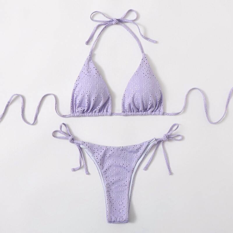 

Solid Schiffy Tie Side Bikini Swimsuit, Lilac purple