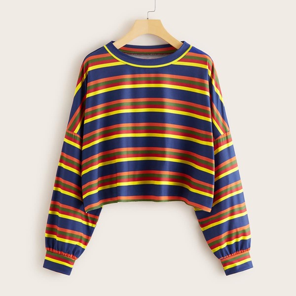 

Plus Striped Drop Shoulder Oversized Tee, Multicolor