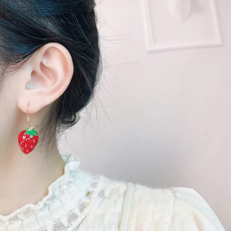 

Strawberry Drop Earrings, Red