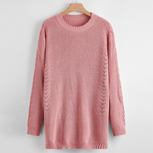 

Plus Cable Knit Drop Shoulder Sweater, Dusty pink