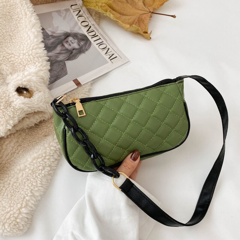 

Quilted Baguette Bag, Green