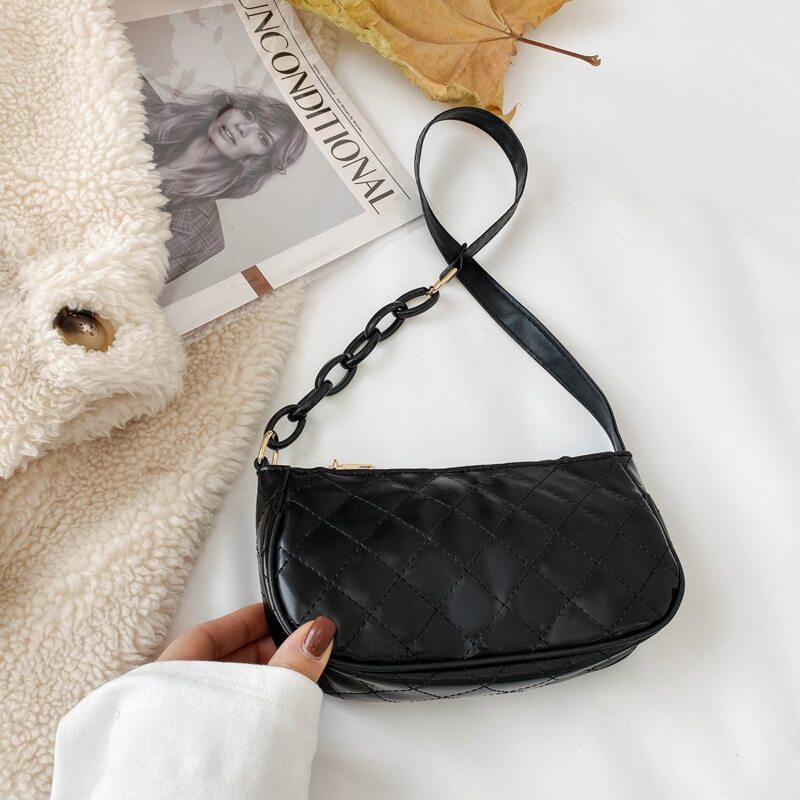 

Quilted Baguette Bag, Black