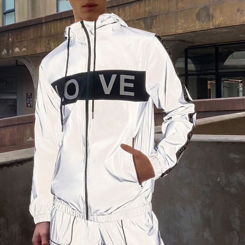 

Guys Letter Tape Detail Reflective Jacket, Grey