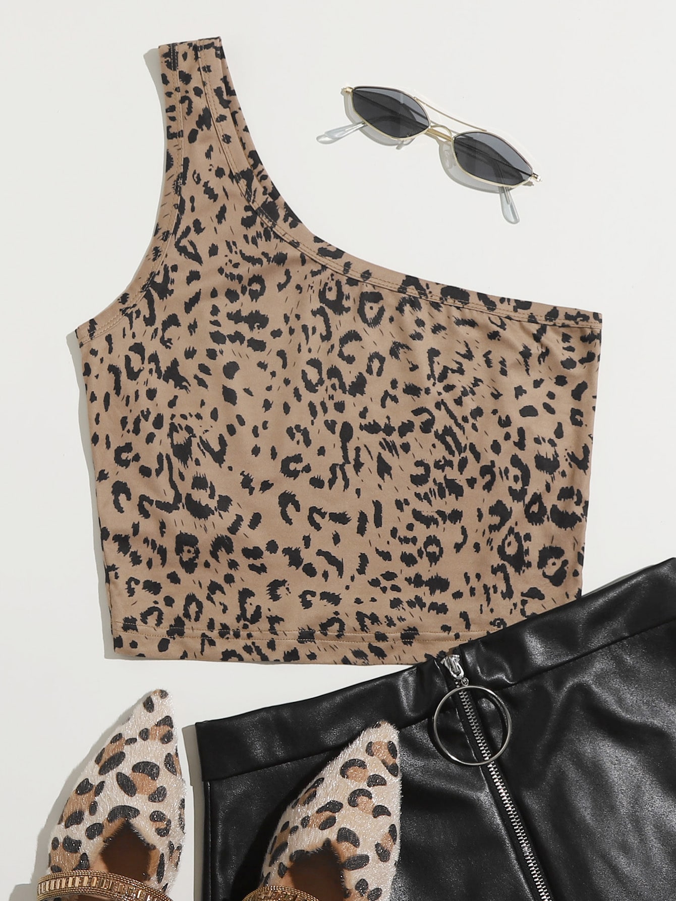 One Shoulder Leopard Top thumbnail