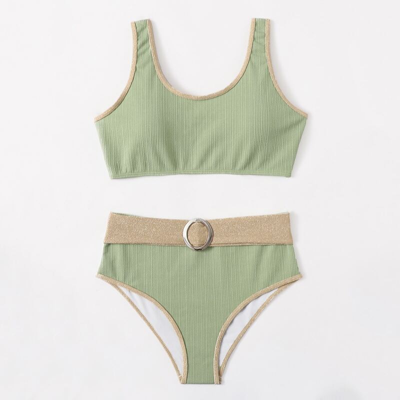 

Contrast Binding Buckle Bikini Swimsuit, Mint green