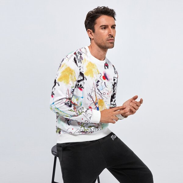 

Men Graffiti Print Pullover, Multicolor