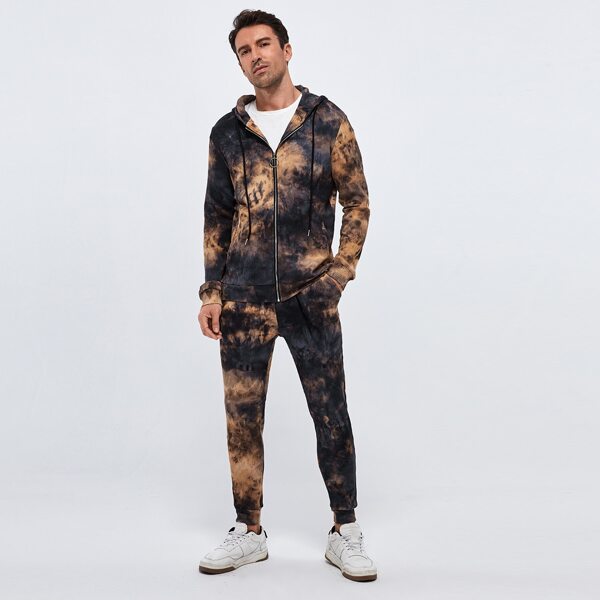 

Men O-ring Zip Up Tie Dye Sweatshirt & Sweatpants Set, Multicolor