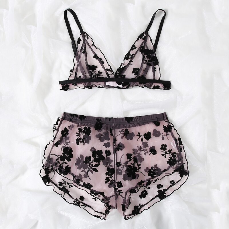 

Mesh Floral Sheer Lingerie Set, Multicolor