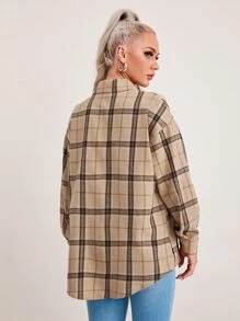 Muchica Drop Shoulder Pocket Front Plaid Shirt