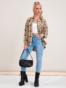 Muchica Drop Shoulder Pocket Front Plaid Shirt