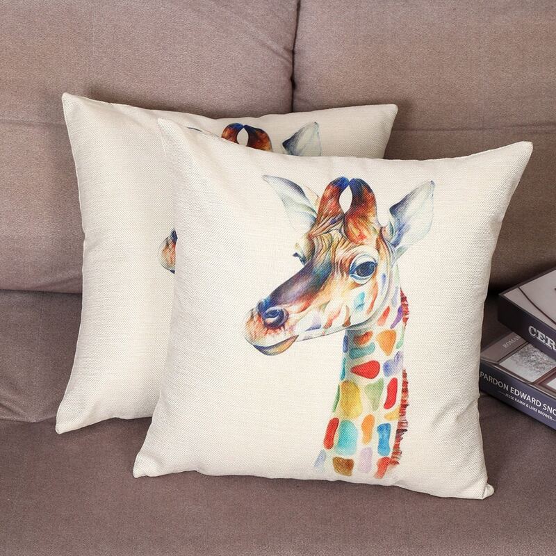 

1pc Giraffe Pattern Cushion Cover Without Filler, Beige