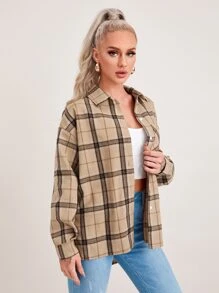 Muchica Drop Shoulder Pocket Front Plaid Shirt