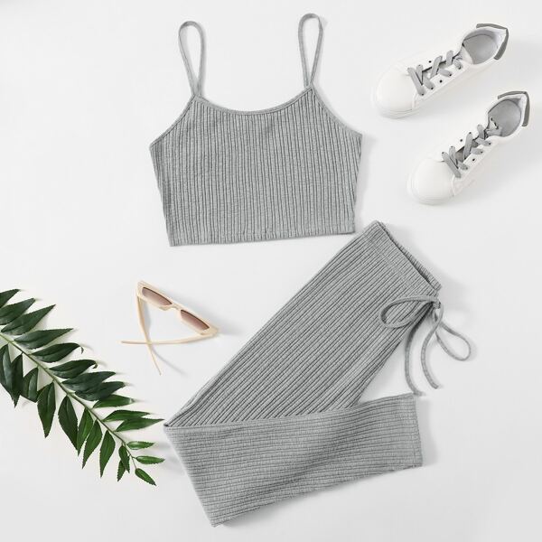 

Rib-knit Cami Top & Knot Front Leggings Set, Light grey