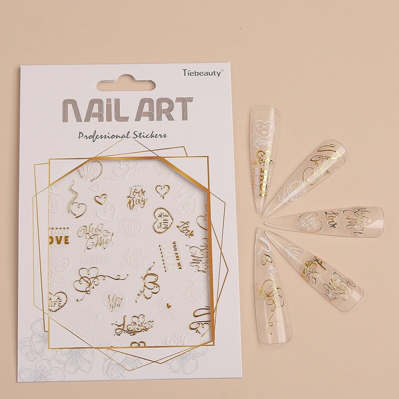 

1sheet Heart Print Nail Art Sticker, Gold