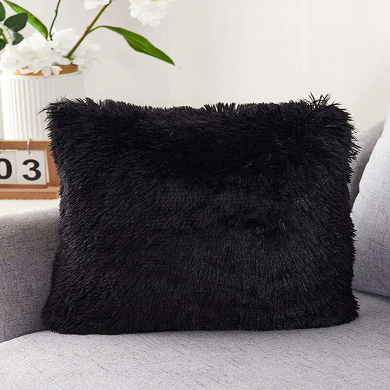 

Plain Faux Fur Cushion Cover Without Filler, Black