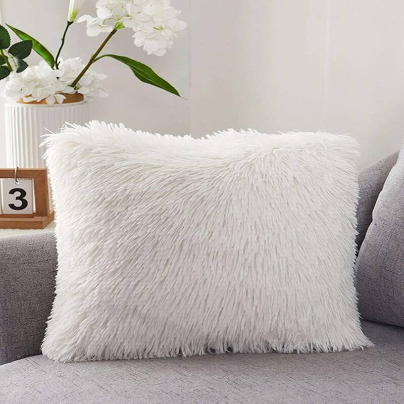 

Plain Faux Fur Cushion Cover Without Filler, White