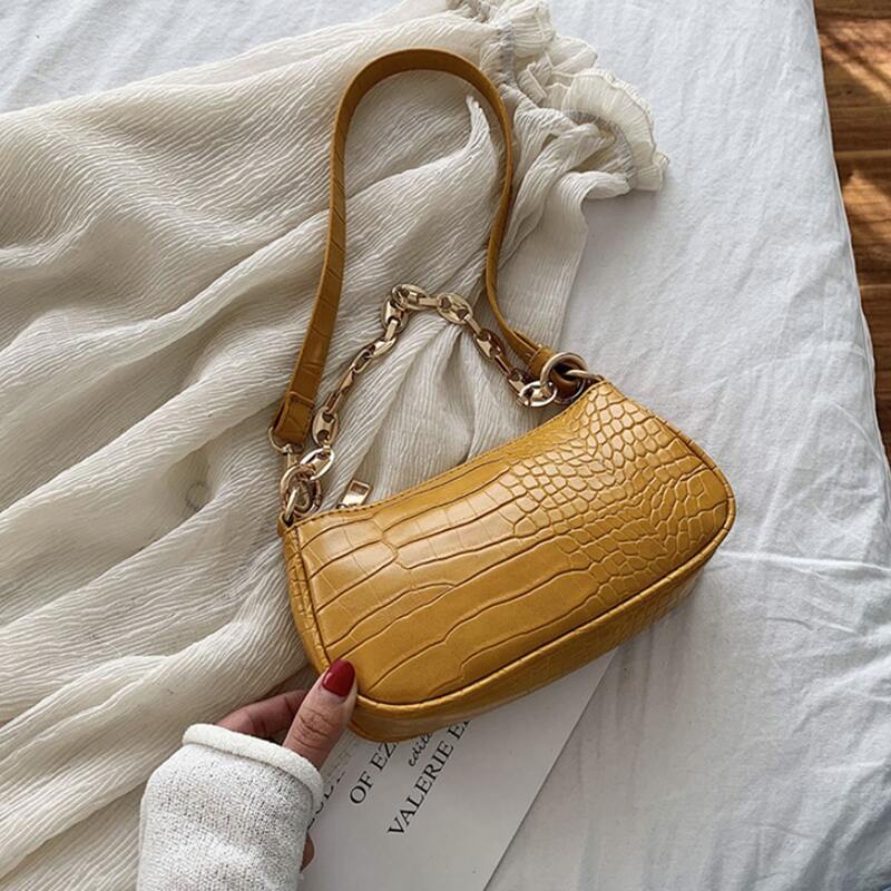 

Croc Embossed Baguette Bag, Yellow