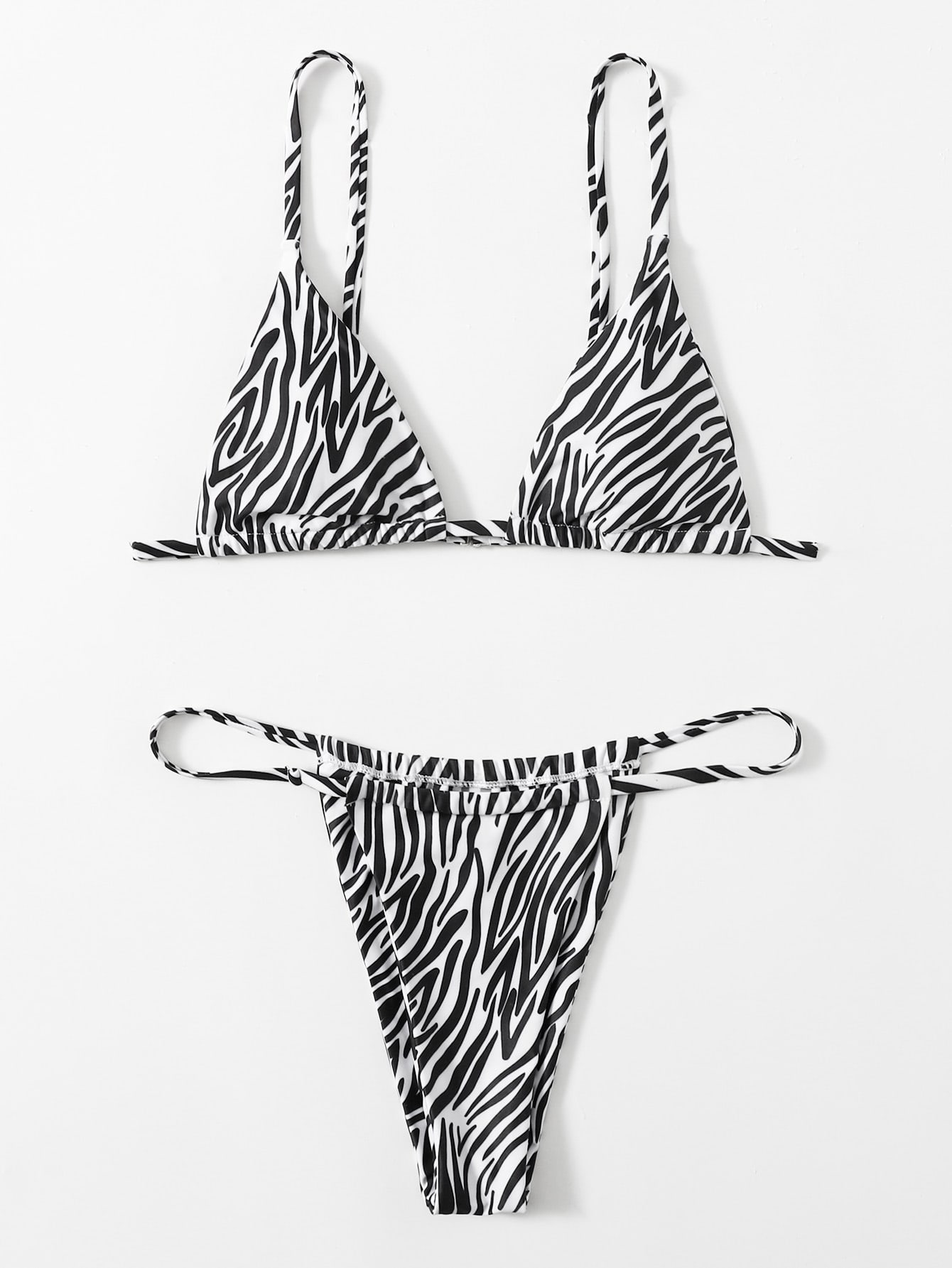 Zebra Striped Pattern Thong Bikini Swimsuit thumbnail