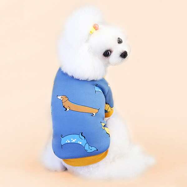 

Cartoon Graphic Dog Sweatshirt, Blue