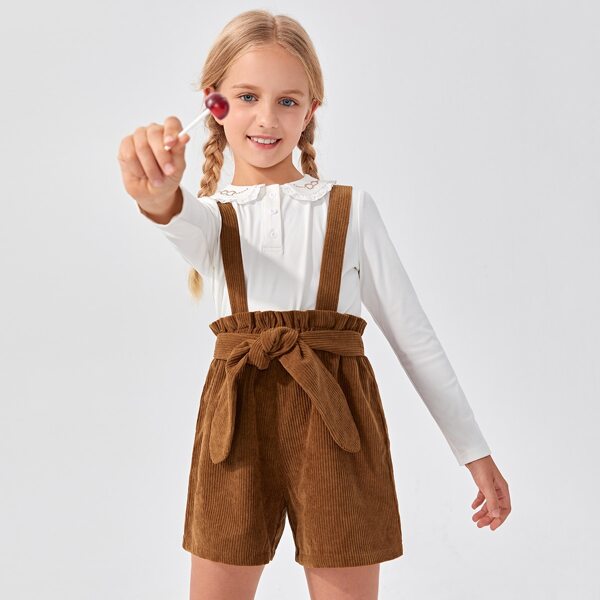 

Girls Knot Front Cord Suspender Shorts, Brown